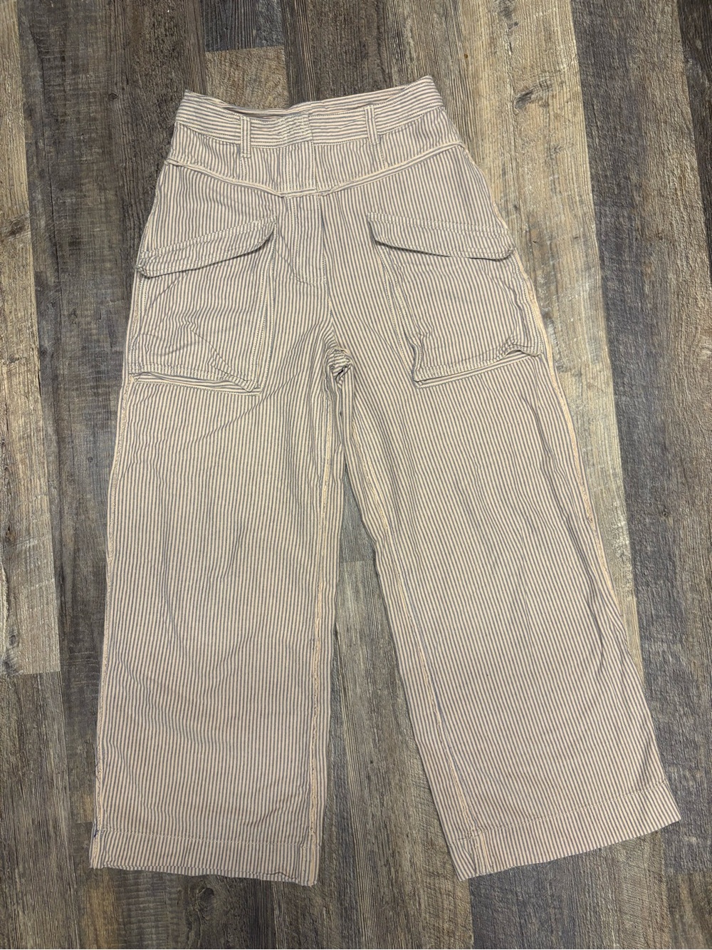 Free People Blue Striped Cotton Wide Leg Pants Button Fly Size 4 - Picture 5 of 7